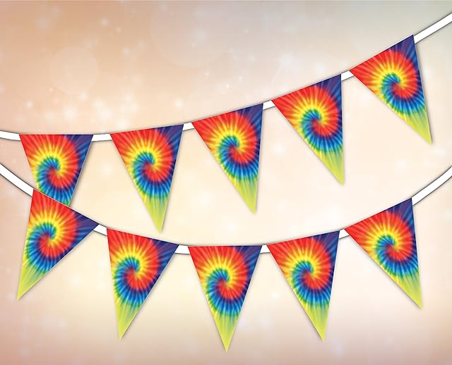 Party Decor Summer Collection - Tie Dye Hippie Festival - Bunting Banner 15 flags - for simply stylish party decoration