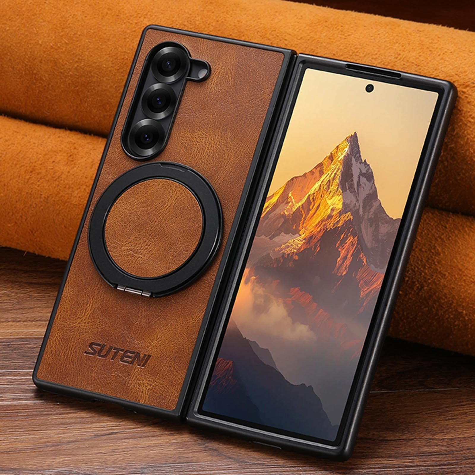 Funda para Galaxy Z Fold 8 Ultra con Anillo Giratorio de 360°, Marrón