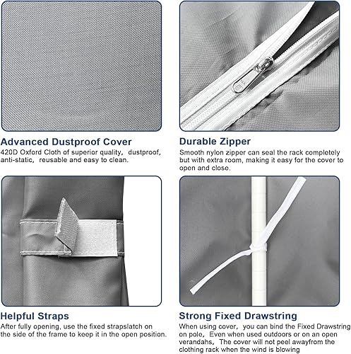 Miniatura 6 de Ulif E12C - Sistema organizador de armario resistente, estantes de ropa independientes para colgar ropa, perchero ajustable de 71 pulgadas de ancho