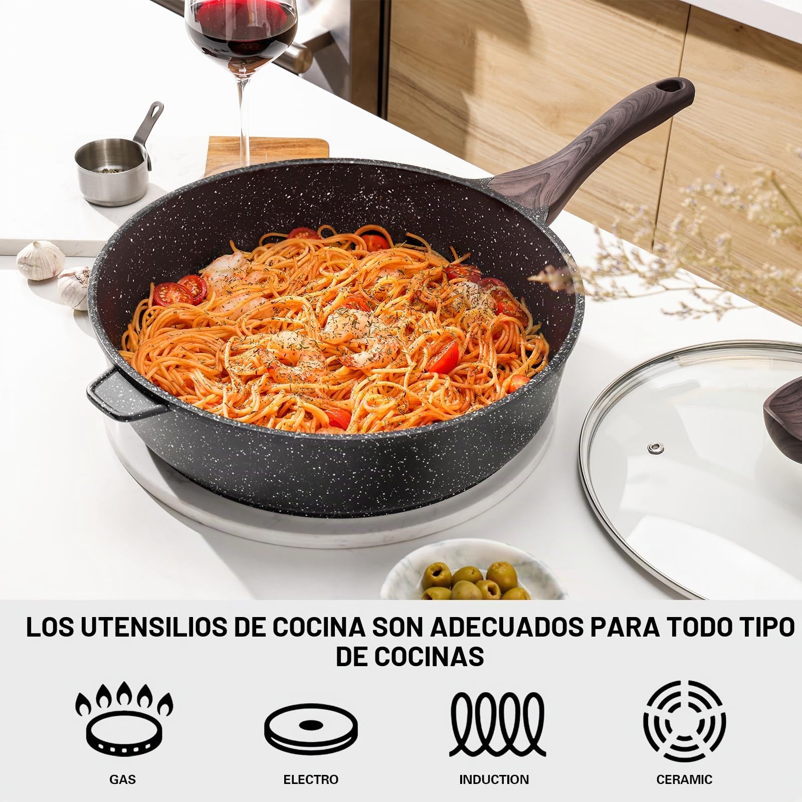 Kordisen Sartén Profunda Antiadherente con Tapa, Gran Sartén de Inducción de 30 cm, Saludable y No Tóxica, Sin PFOA