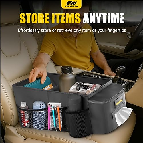 Miniatura 4 de MIKKUPPA Organizador de asiento de automóvil, organizador de asiento delantero y trasero con caja de pañuelos y soporte para tazas, caja de