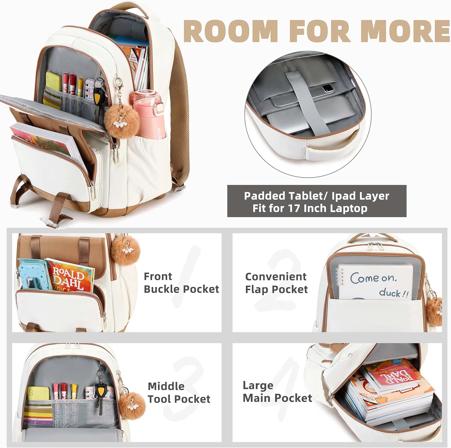 AO ALI VICTORY Laptop Backpack 16 Inch Kids Elementary Middle High School Bag College Backpacks Women Work Business Back Pack Travel Rucksack Large Bookbag for Teens Girls Womens Students, Brown - Image 3