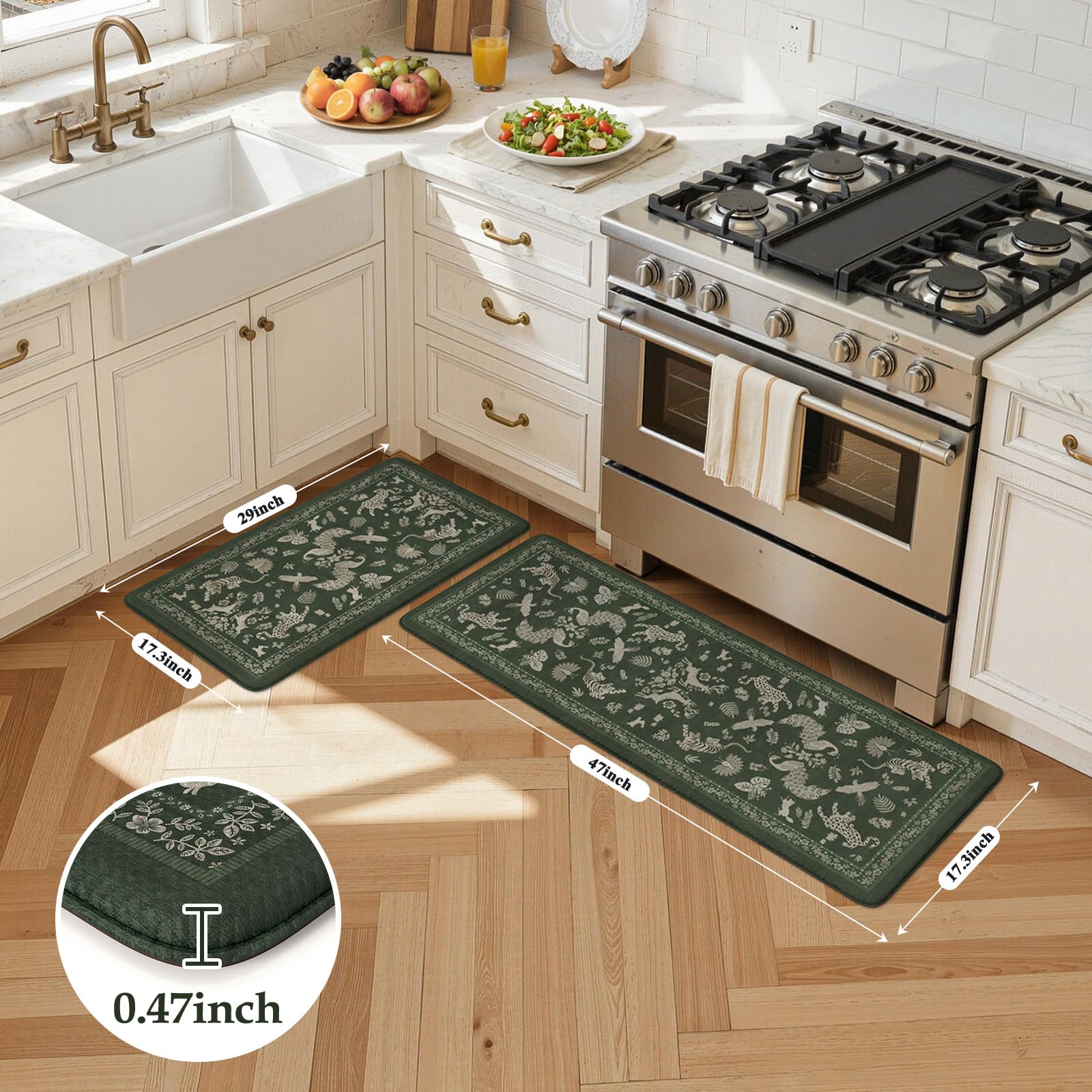 LEEVAN Set di 2 tappetini da cucina anti-fatica per pavimento della cucina, antiscivolo, imbottiti, in memory foam, impermeabili, ergonomici, per bar, ufficio, scrivania, lavanderia