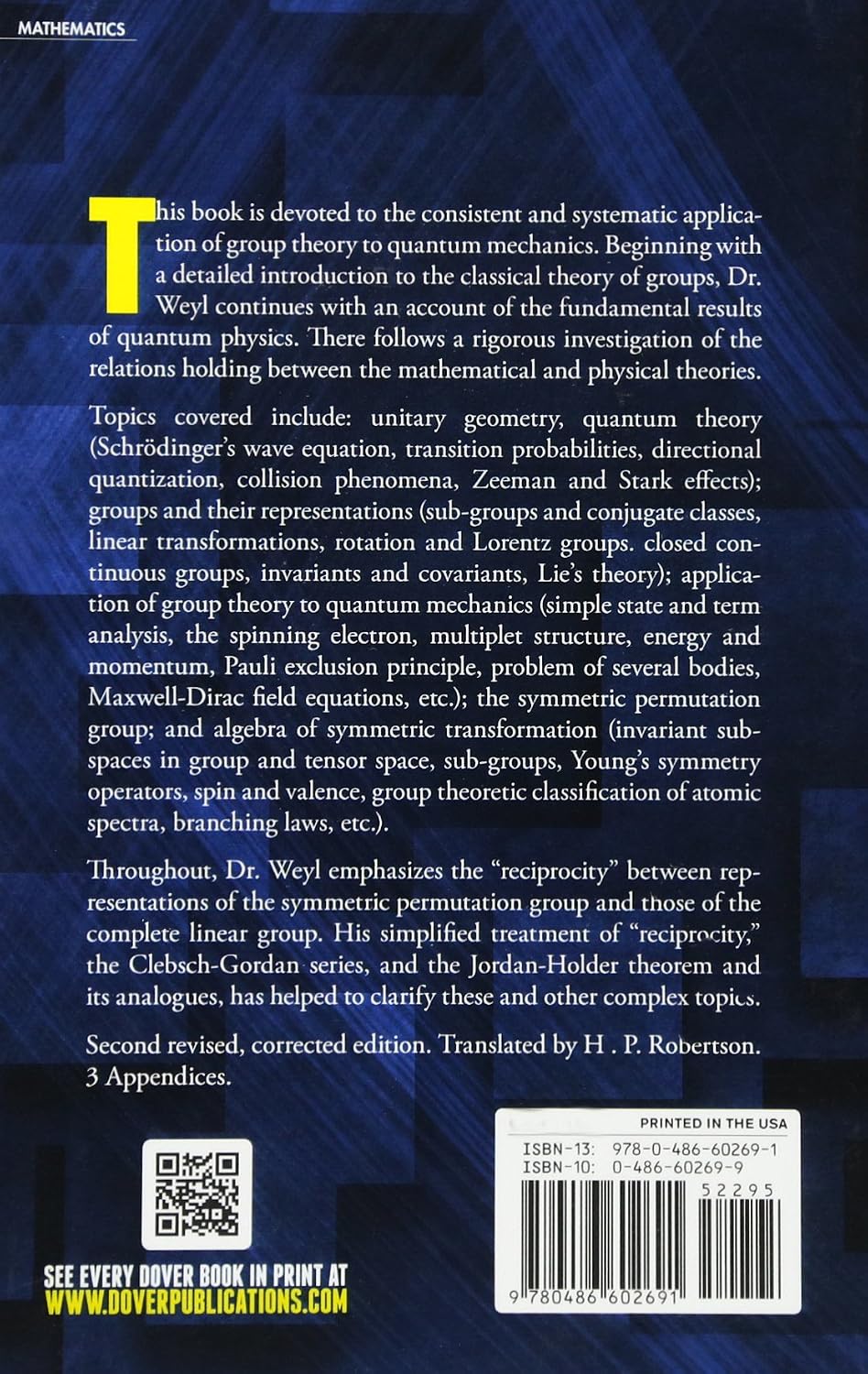 The Theory of Groups and Quantum Mechanics (Dover Books on Mathematics)