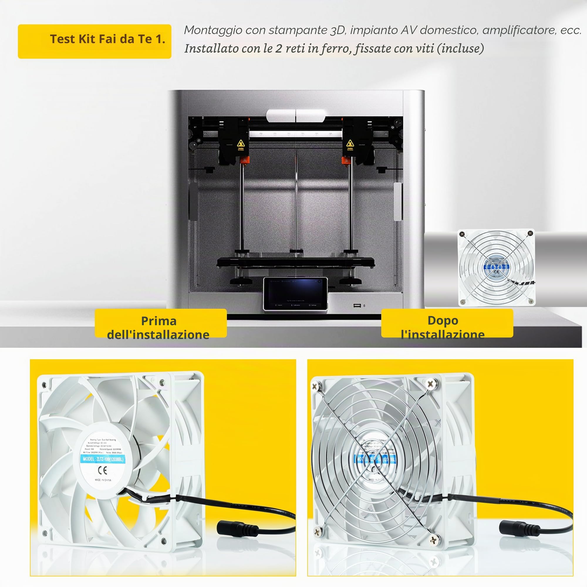 100mm Ventilatore Assiale, 3000RPM DC12V Ventola di Scarico con Adattatore CA/CC, Dimmer Continuo per Laser 3D, Cabina di Verniciatura, Tenda da Coltivazione, Progetto fai da te