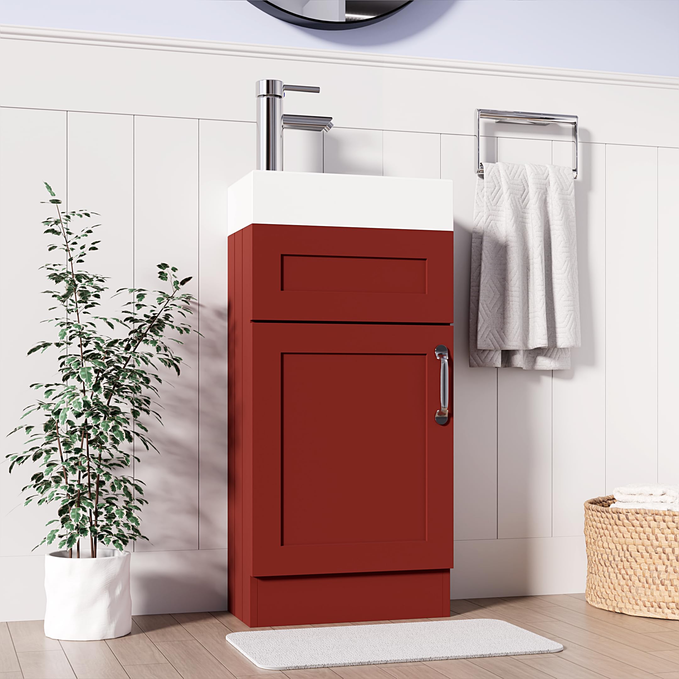 BELOFAY Vanity Unit With Basin | 400mm Bathroom Vanity Units With Basin | Floor Standing Slim Design | Waterproof | 1 Tap Hole Ceramic Bathroom Sink | Including Waste (Crawley Terracotta) — image 1