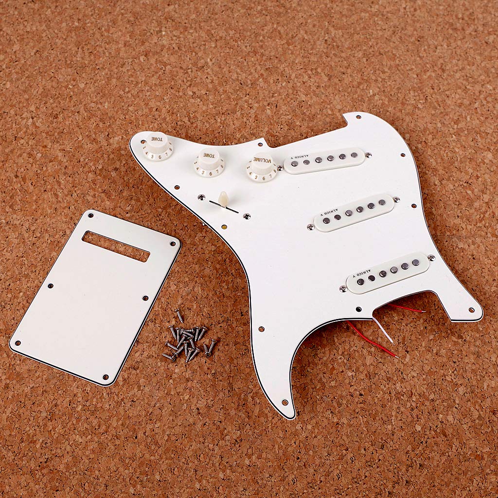Alnicov Pickup Single Coil per chitarra a 11 fori Set di piastre antigraffio SSS precablate SSS con coperchio posteriore per parti di chitarra Stratocaster Stratocaster, 3 strati bianco