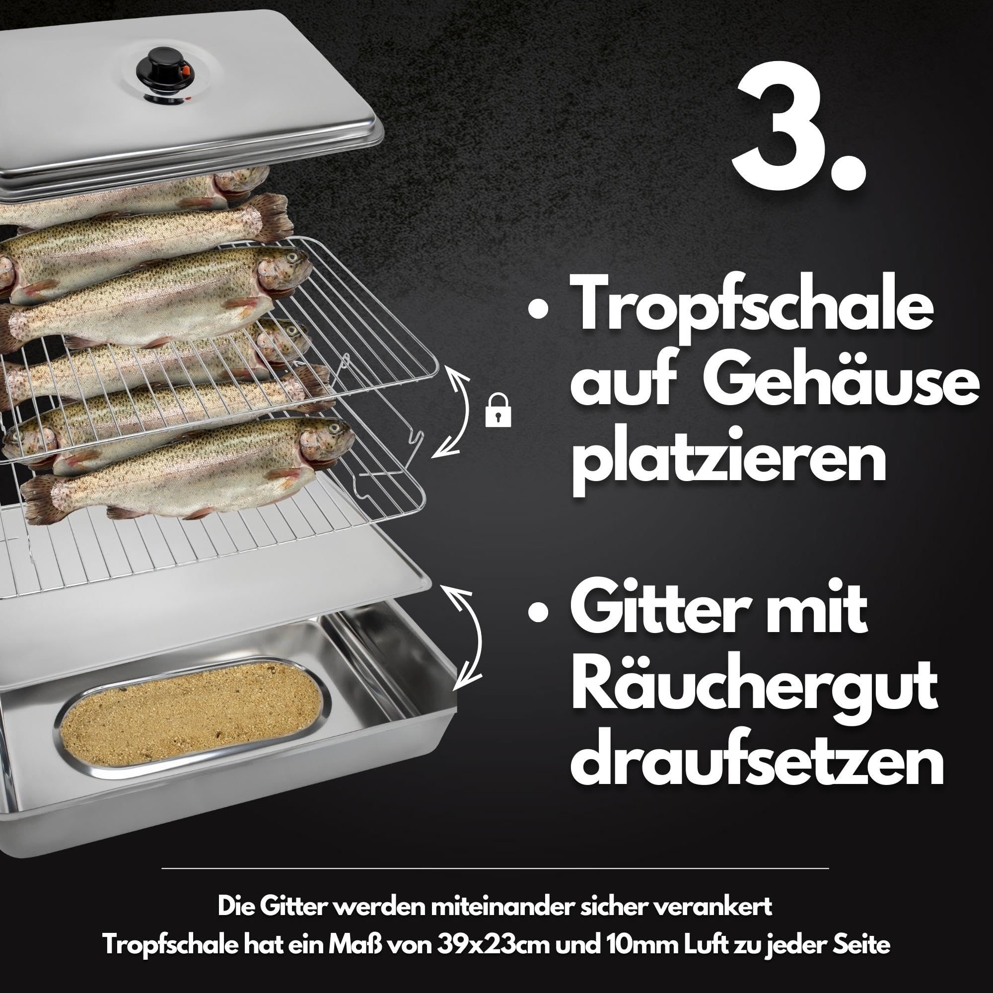 Deluxe Edelstahl Tischräucherofen XL Set | mit Brennpaste, Räuchermehl, Räuchergewürz, Brenner, rostfrei