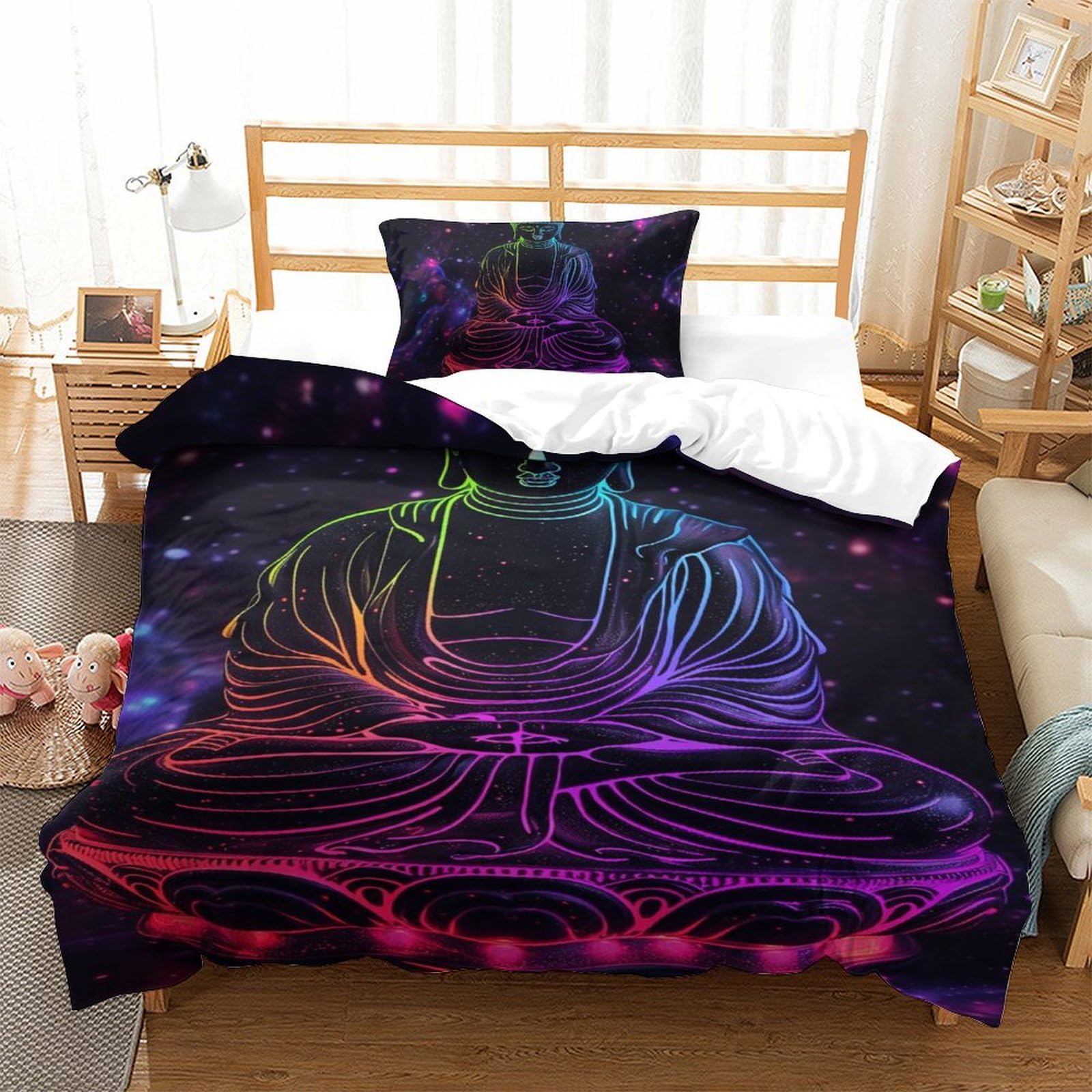 Parure de lit 135x200 microfibre Bouddha pour chambre zen et ado