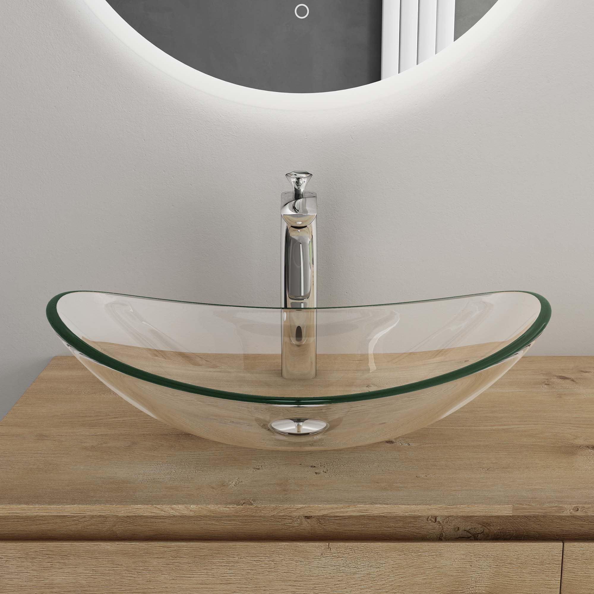Mai & Mai Lavabo da Appoggio 53,5x35,5x16cm in Vetro Temperato, Lavandino Bagno Ovale Trasparente, Minerva08