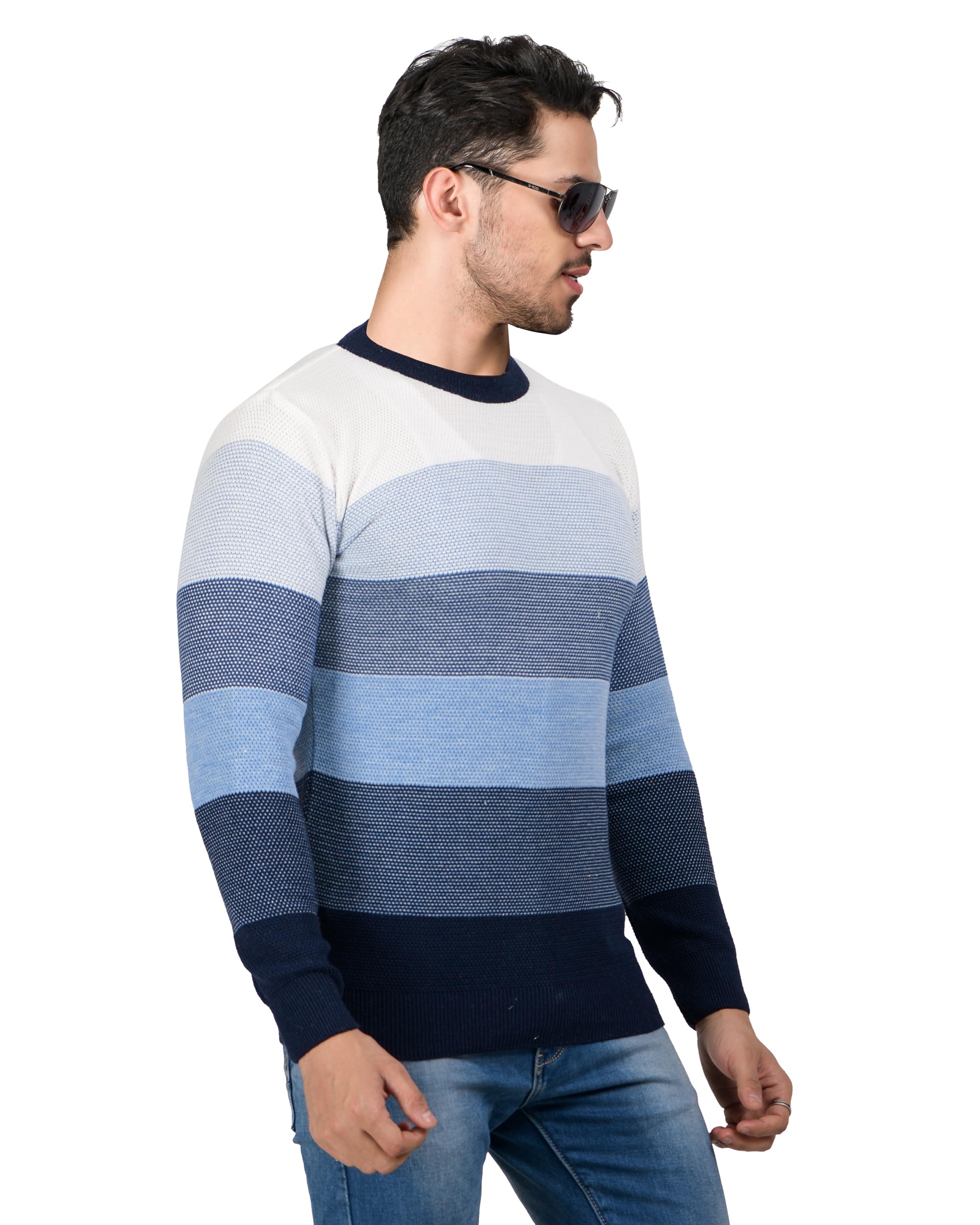 Men Woolen Round Neck Printed Striped Design Pullover Heavy Rainbow Fabric Winter Wear Pure Wool Cardigan for Men Fully Warm Pullover Cardigans Free Sizes