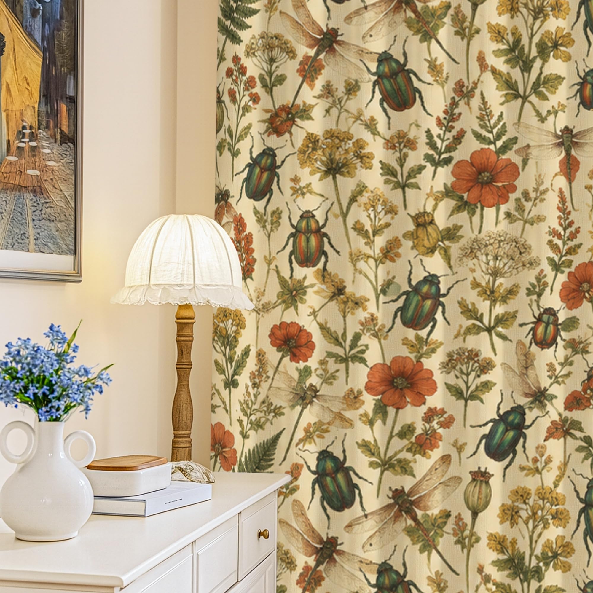 Rideaux occultants motif floral fougère vert d'été pour chambre 132x241