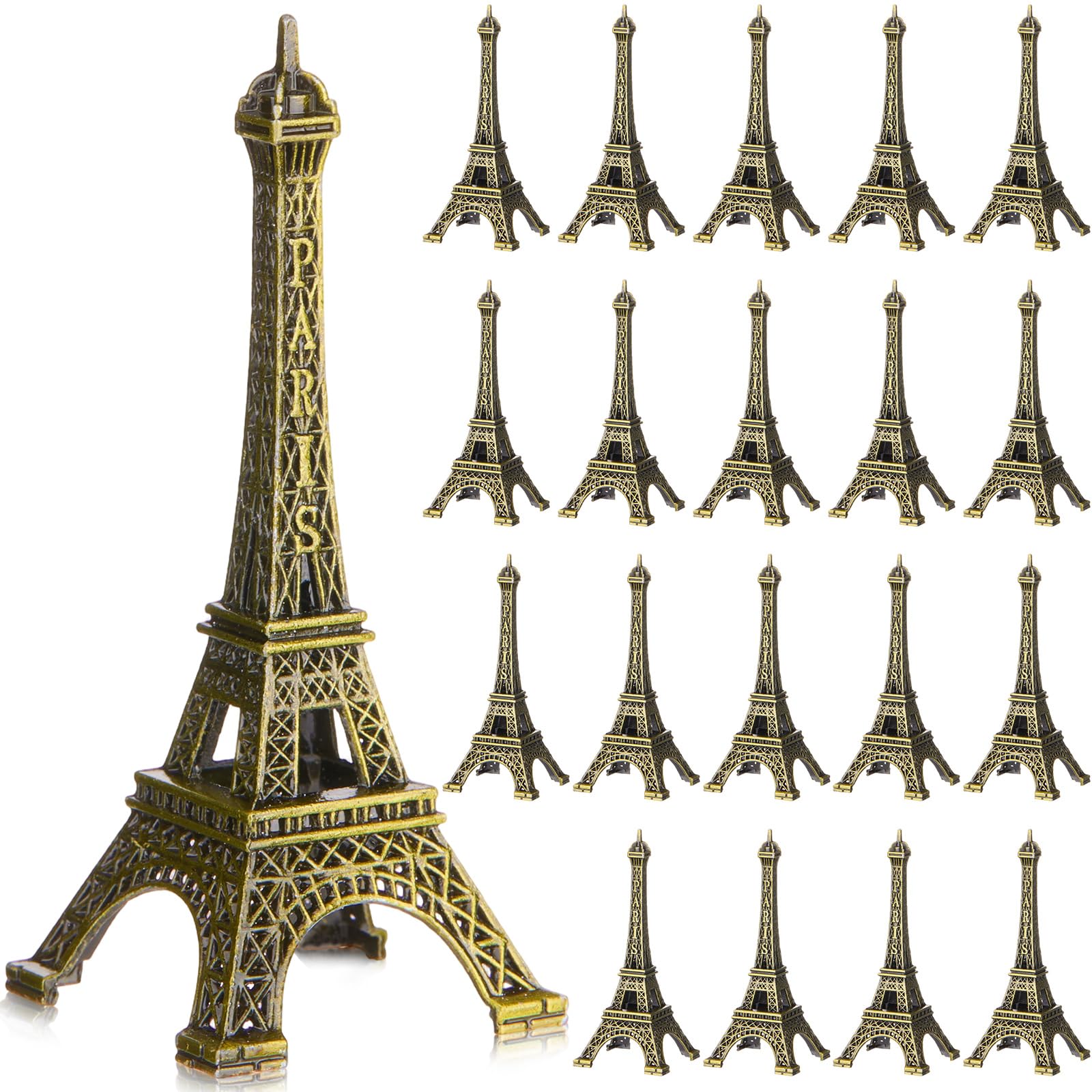 Yerliker 20 Pcs 3" Eiffel Tower Statue Bronze Metal Eiffel Tower Model Figurine Paris Themed Decor for Souvenir Photo Prop Cake Topper Table Party Home Decor Gift Christmas Ornaments