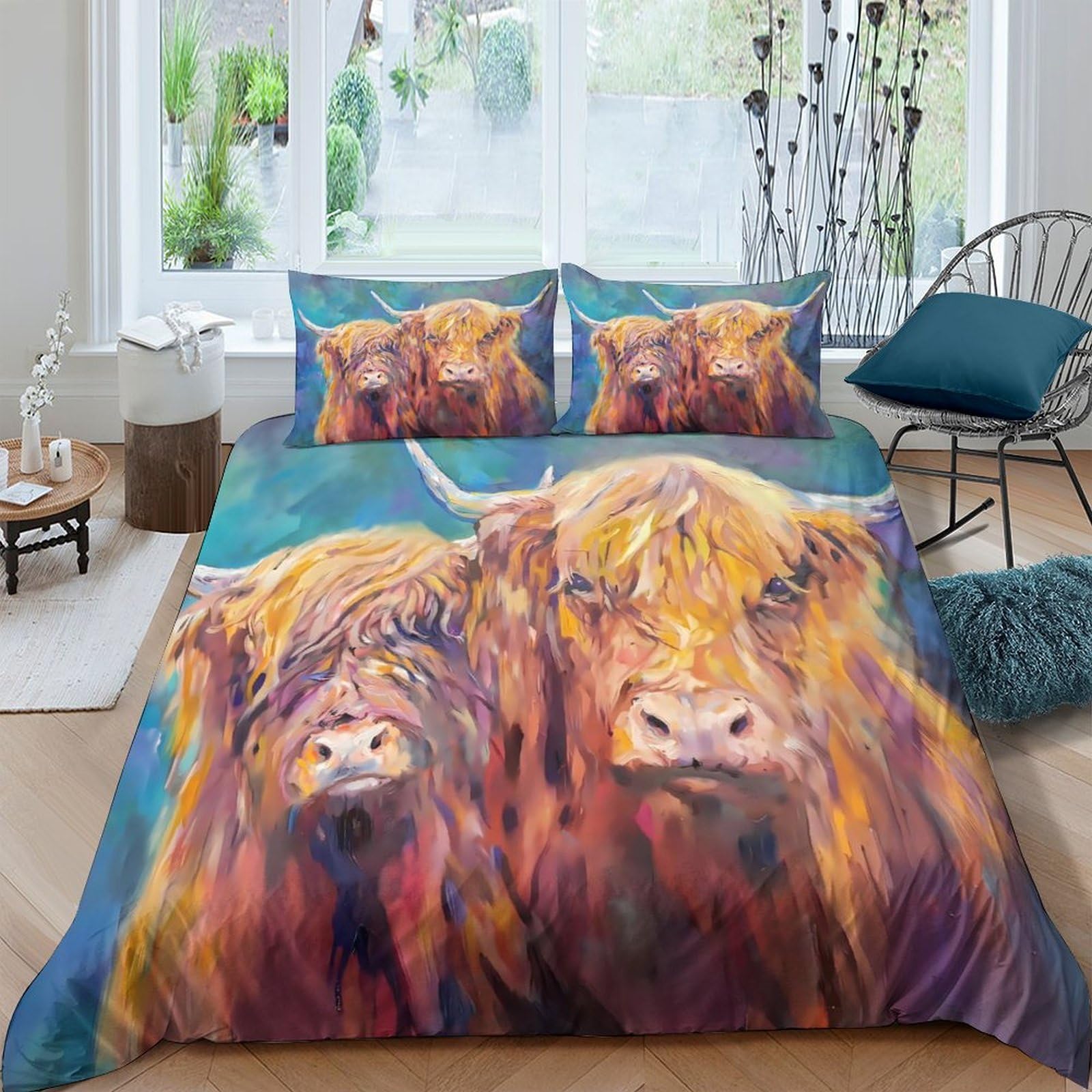 Ctjqhvkz Style-1 3D Printed Highland Cow Fitted Sheet Microfiber Soft Breathable Rustic Farmhouse Mattress Cover Bedroom Decor Single（135X200cm）