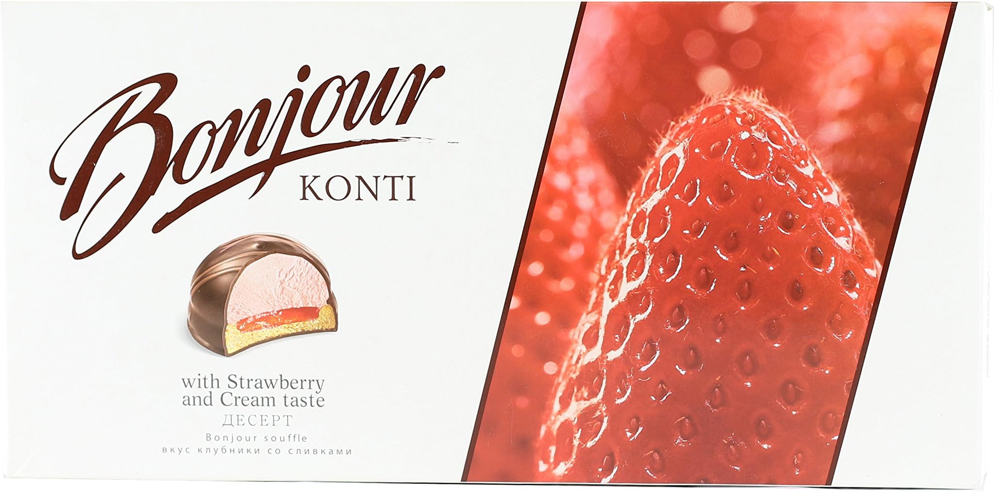 DESSERT *Konti* BONJOUR SOUFFLE - WITH STRAWBERRY & CREAM FLAVOR, COVER IN CHOCOLATE 8.19oz Each