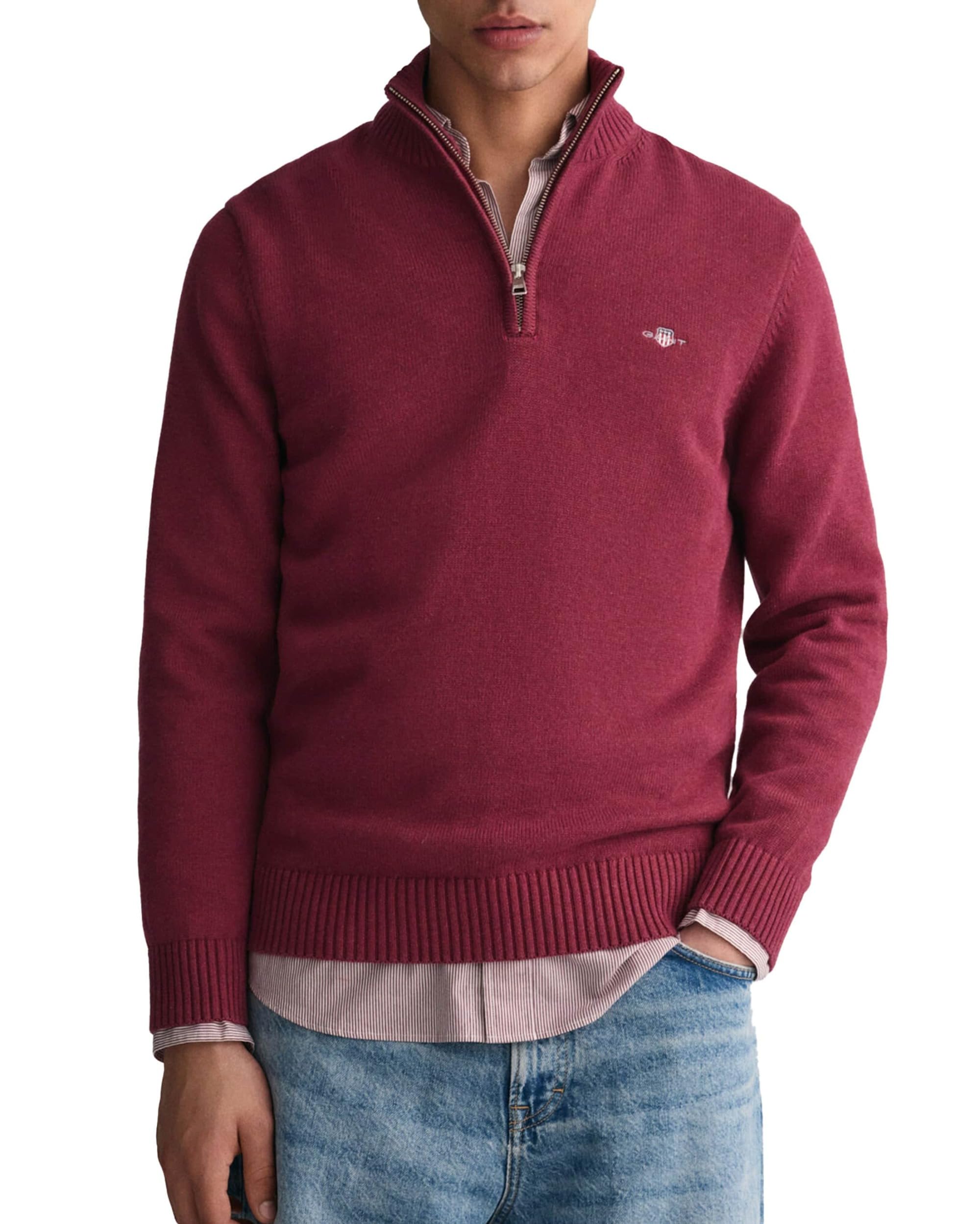 Gant Men's Plumped Red Cotton Cable Half Zip, Xxl