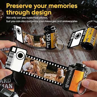 SOUFEEL Film Roll Keychain Custom Keychain with Picture Personalized Camera Memory Reel Gifts for Christmas Anniversary