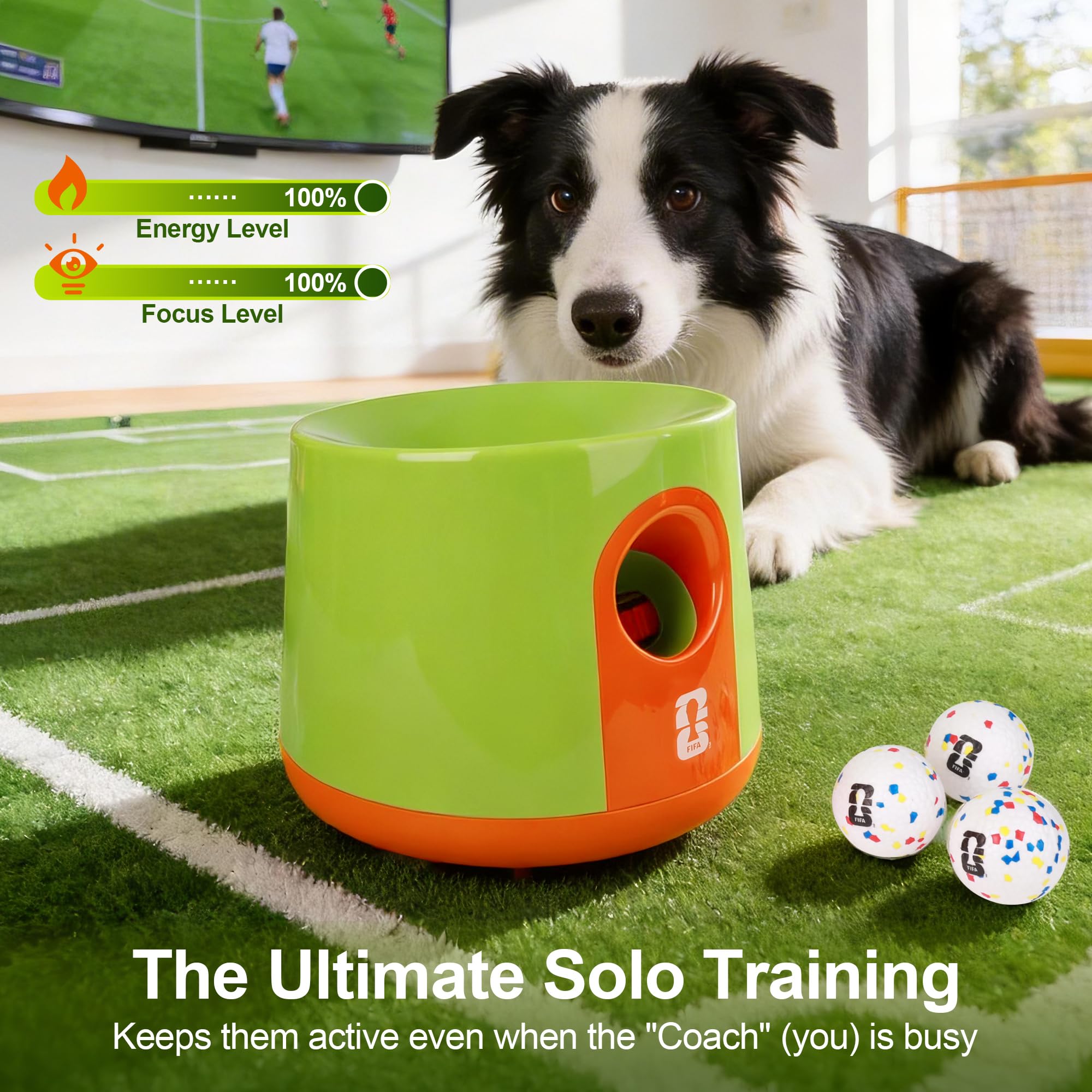 Edición oficial de la Copa Mundial de la FIFA 2026, lanzador automático de pelotas para perros con 3 pelotas de fútbol de goma, máquina lanzadora de pelotas, juguete interactivo para perros para