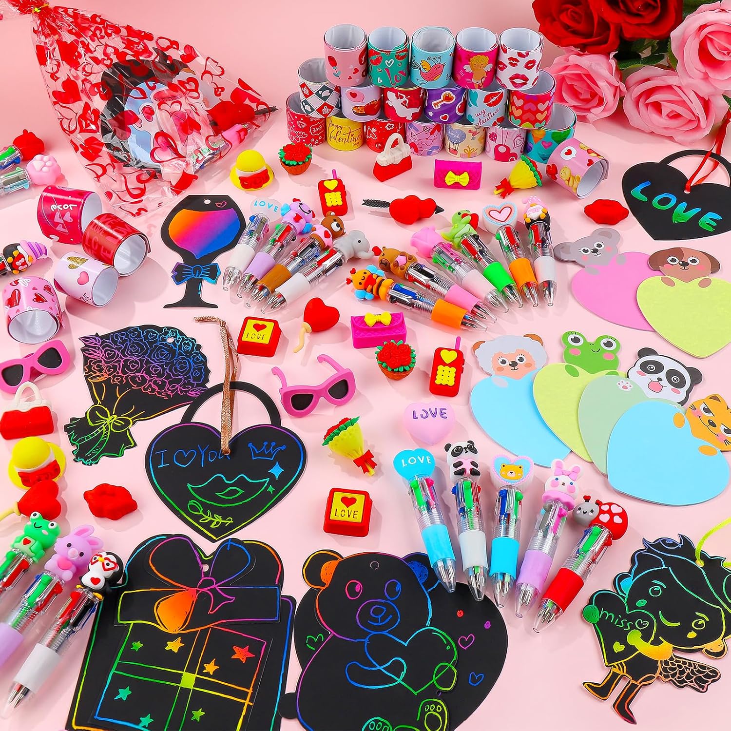 24 Sets Valentine’s Day Bulk with Multicolor Pen Gifts, Valentines Stationary for Classroom Birthday Goodie Bags Stuffers Rewards Prizes Party Favors