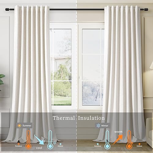 Miniatura 6 de Cortinas opacas de lino crema para dormitorio de 84 pulgadas de largo, juego de 2 paneles de cortinas de oscurecimiento de habitación, cortinas