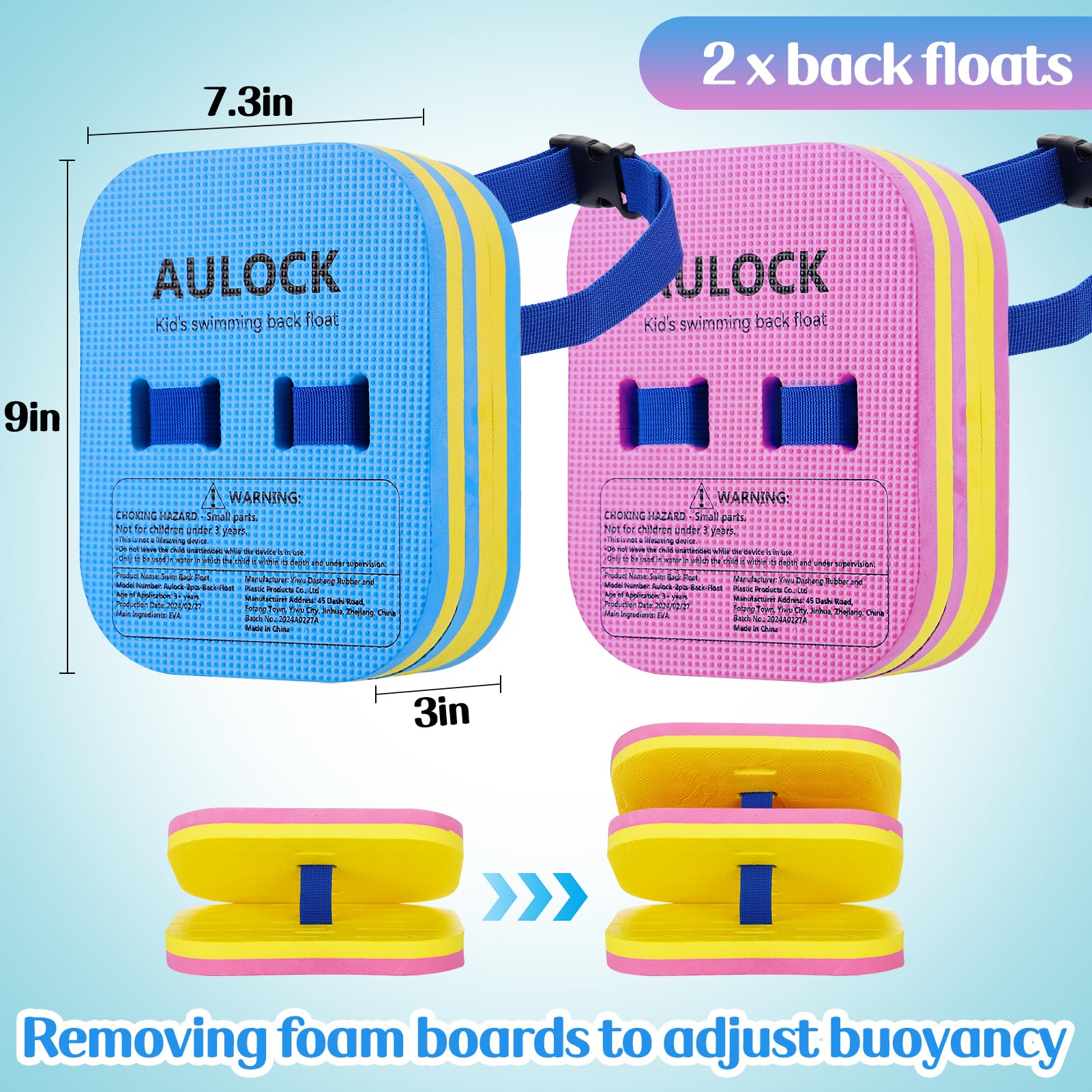 Snapklik.com : Aulock 2 Packs Back Floats Swim Belts - Safety Toddlers ...