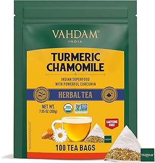 VAHDAM, ORGANIC Turmeric Chamomile Herbal Tea (100 Tea Bags) | Chamomile Flowers with Active Turmeric | 100% Natural Ingre...