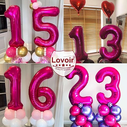 Miniatura 6 de Lovoir Globo rosa intenso de 40 pulgadas, 30 dígitos gigantes, de papel de aluminio de Mylar para helio, globos de color rosa intenso para fiesta de