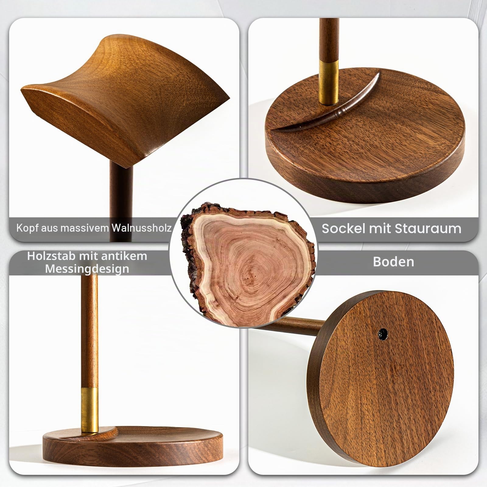 Headphone Stand für Schreibtisch, massiver Holz Gaming-Headset-Ständer, Holz-Headphone-Halter mit Stauraum für AirPods Max und mehr