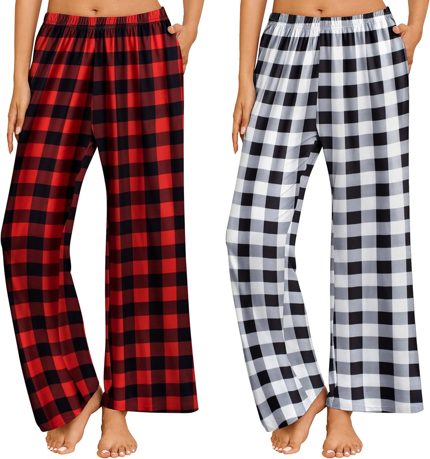 Ekouaer 2 Pack Women Pajama Pants Soft Casual Pajama Bottoms Comfy Wide Leg Sleep Pants Pj Bottoms with Pockets