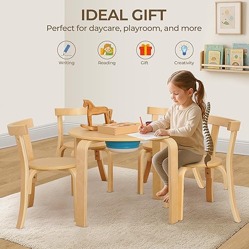 Miniatura 6 de Juego de mesa redonda y 4 sillas para niños con bañera de almacenamiento, silla de mesa de madera para niños pequeños para arte, manualidades,