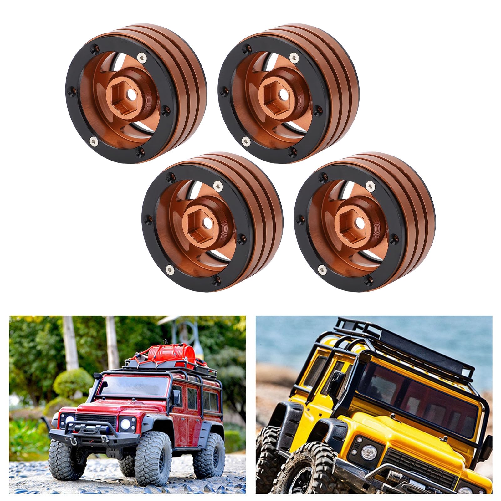 4 szt. Piasta koła ze stopu aluminium CNC, 1,9-calowy wytrzymały zamiennik do samochodu gąsienicowego RC SCX10 w skali 1/10 Trwała, wytrzymała, ścierna, obciążona konstrukcja (Copper)