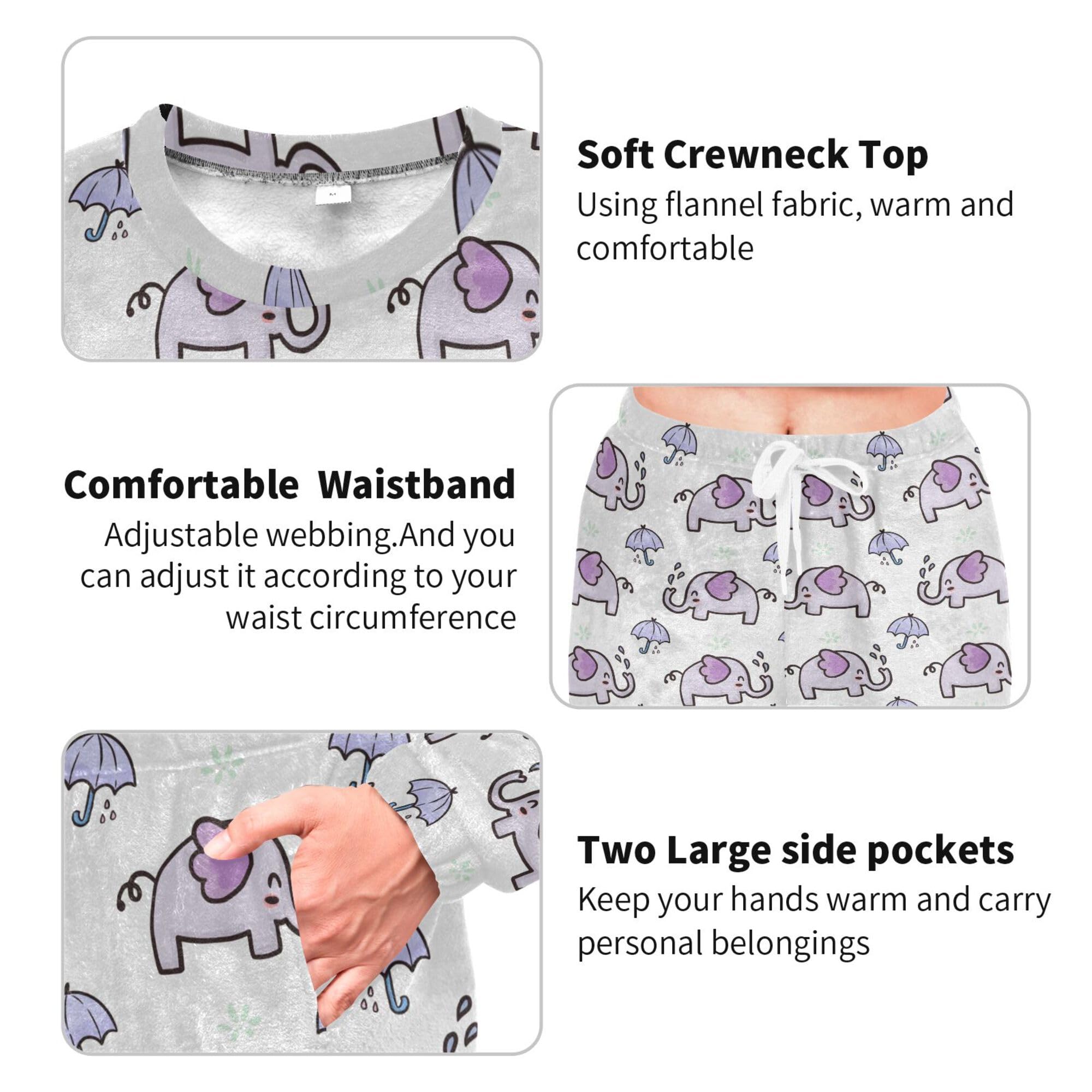 ALAZA Conjunto de pijama de forro polar para mujer, diseño de abejas voladoras, manga larga, ropa de dormir de dos piezas, ropa de dormir térmica, pijama súper suave, talla S
