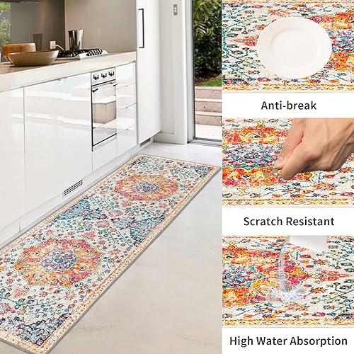 Miniatura 3 de Juego de 2 tapetes de cocina antideslizantes y bohemios, de 63 x 19.731.5 x 19.7 pulgadas, tapetes de cocina y alfombras para piso, sala de estar,