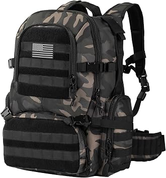 Hannibal Tactical MOLLE Assault Backpack, 50L Tactical Backpack Military Army Camping Rucksack, 3-Day Advanced backpack, Field operator pack, Black Camo