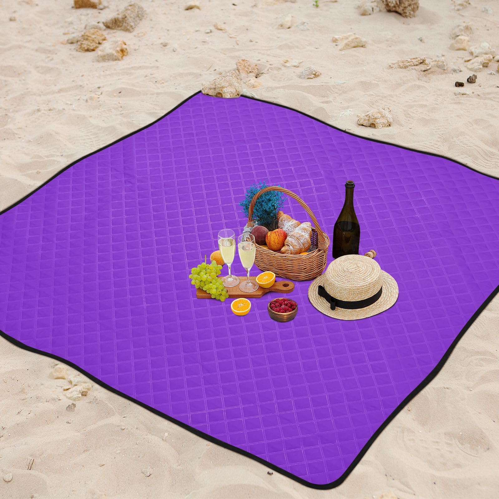 Mantas de playa impermeables de color azul y violeta, para fiestas, campamentos, para exteriores, mujeres, pícnics, esterilla para la playa