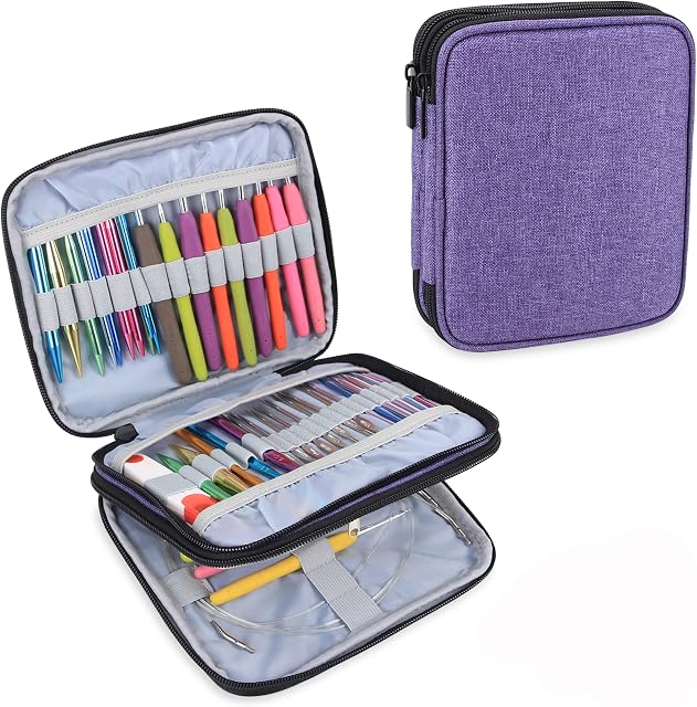 Teamoy Organiser Case for Interchangeable Circular Needles, Ergonomic Crochet hooks, Aluminum Crochet Hooks, Crochet Accessories and More - NO Accessories Included, Purple