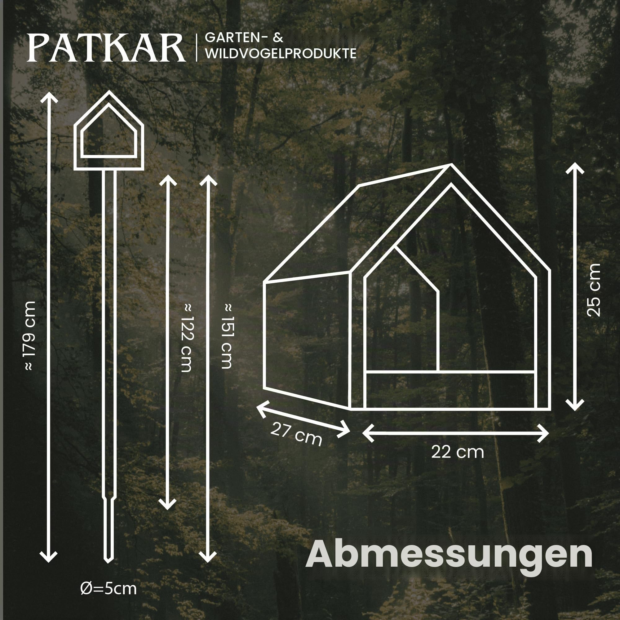 PATKAR Vogelhaus Futterhaus für Vögel mit Ständer aus Kieferholz und Verzinktes Blech - Vogelfutterhaus Vogelfutterstation für Wildvögel Vogel Futterstation + 500g Futter Gratis
