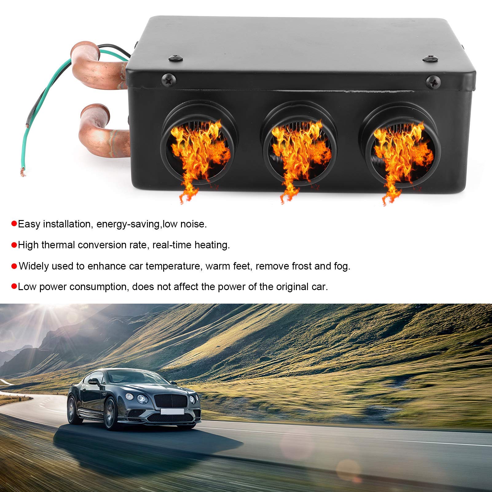 Ejoyous Portatile Riscaldatore per Auto, 12V 50W, 3 Fori, Sbrinatore per Parabrezza, Dispositivo di Rimozione della Foschia, Riscaldatore Invernale