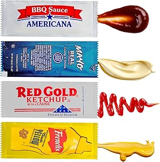 100 Count Total - Variety Pack Single Serve Pouches of Each: Ketchup, Mustard, BBQ, and Mayo - Great for Picnics, Restaurants, On the Go.