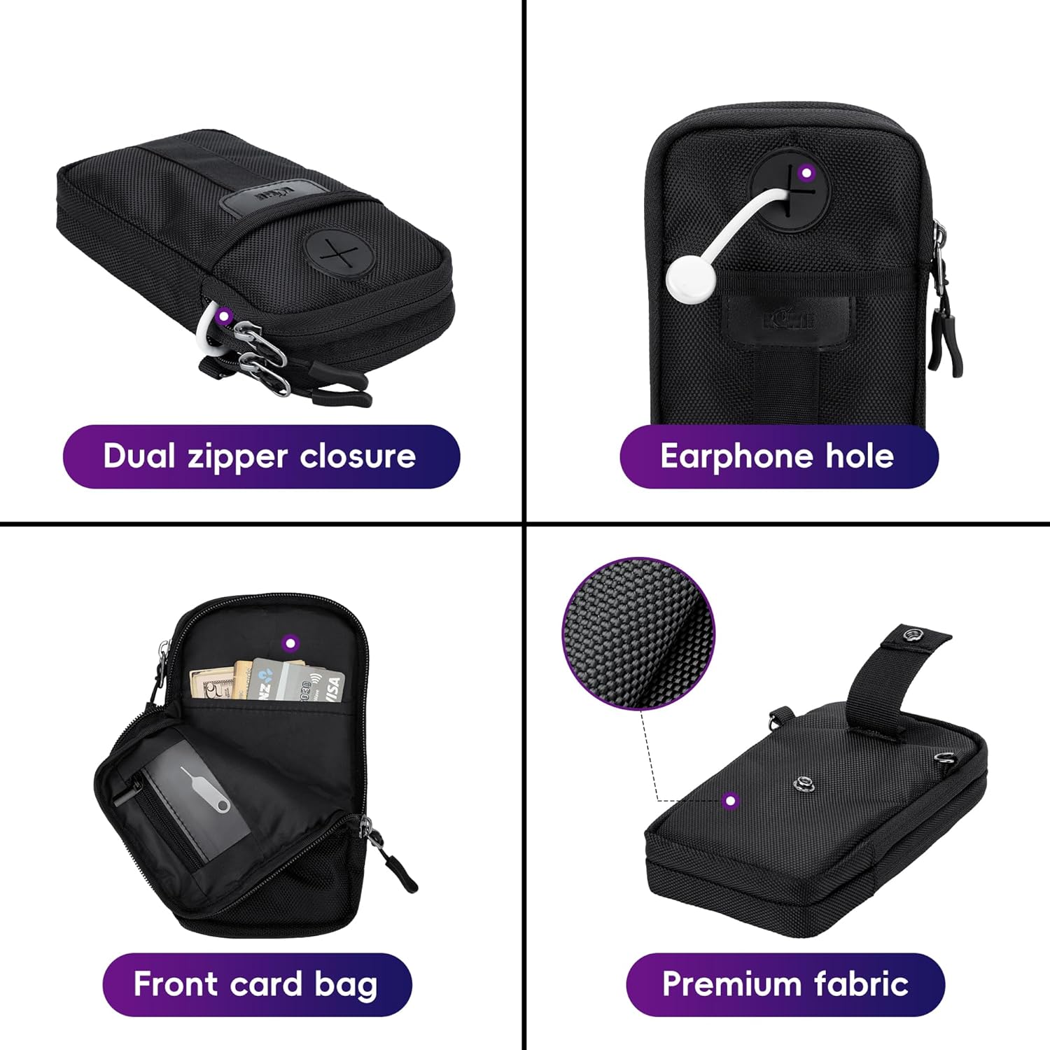 KIWIFOTOS Travel Cell Phone Pouch Belt Pouch, Dual Phone Holster Crossbody Bag with Shoulder Strap for iPhone 15 14 Pro Max Case Holder with Neck Lanyard Smartphone Walking Passport Wallet - Image 2