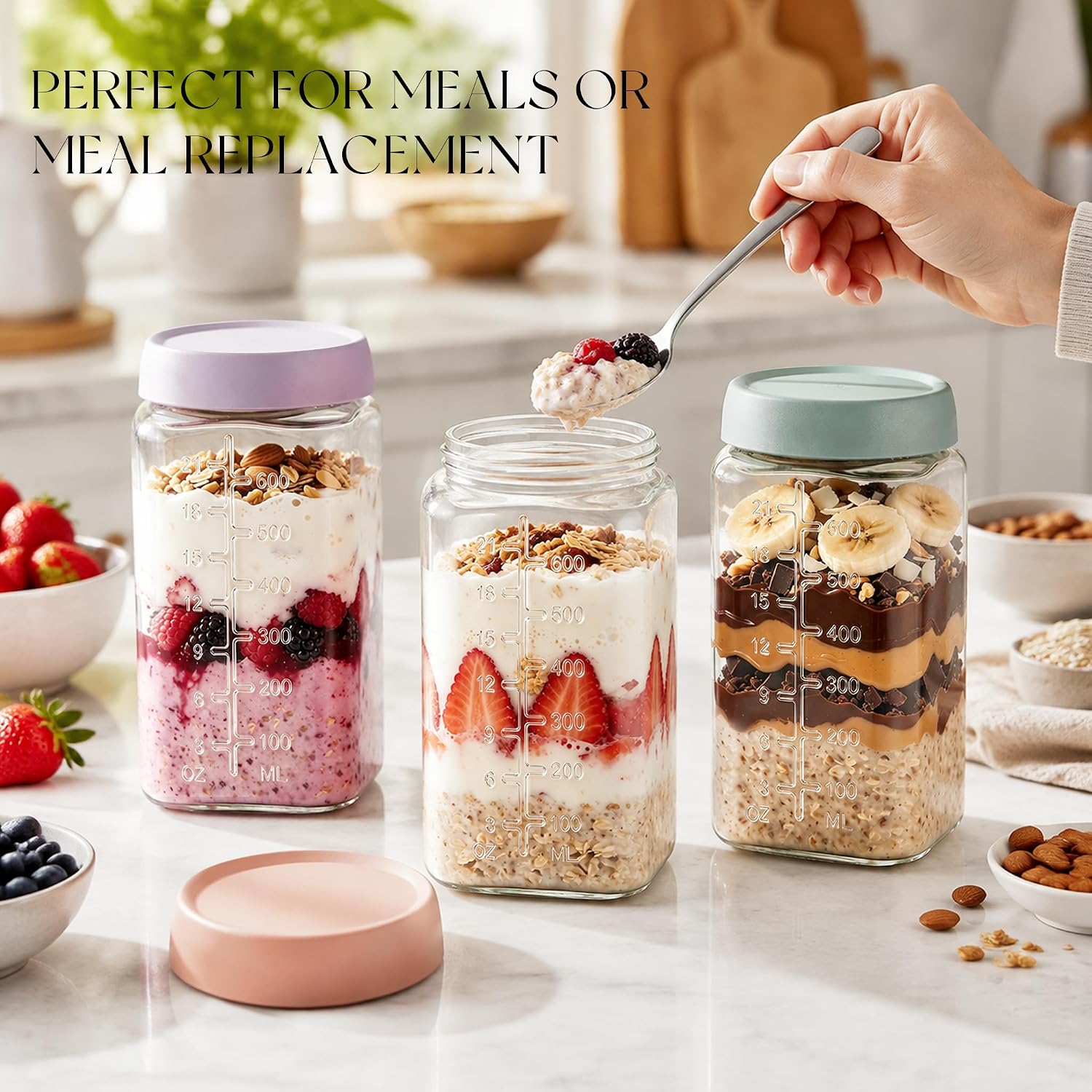 KEMORELA 24oz Square Overnight Oats Containers with Lids,Glass Containers image 5
