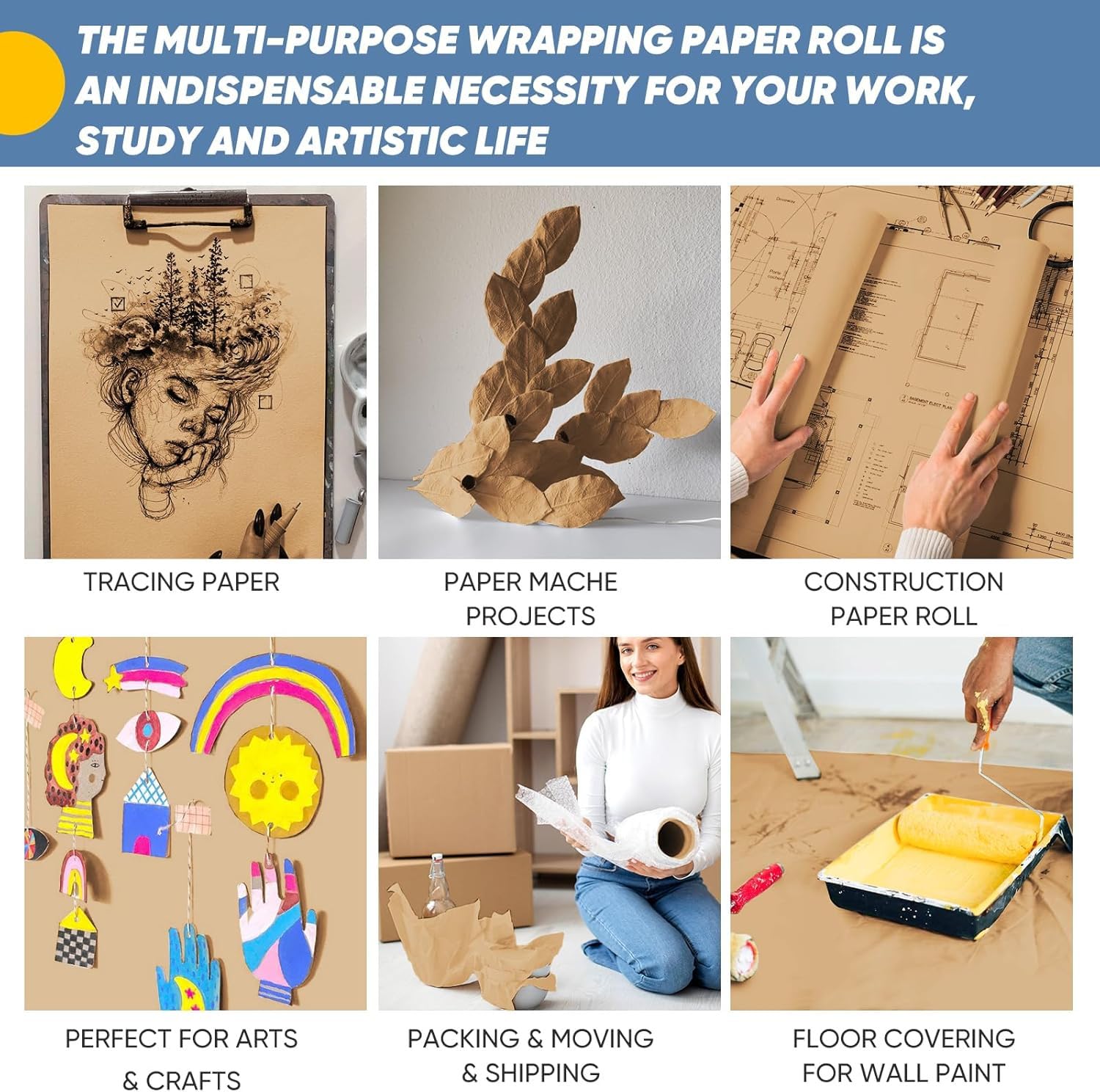 MM WILL CARE 18 inch x 10M golden brown kraft paper roll Premium Craft Paper Roll for Packing, Bags and Wrapping 3