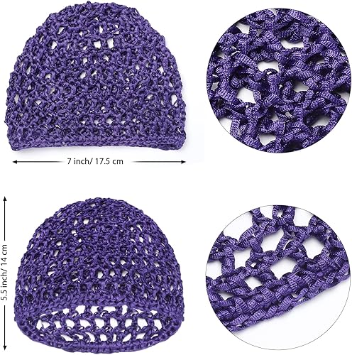 Miniatura 3 de Etercycle 3 piezas de malla de ganchillo para el pelo de las mujeres, suave rayón tejido de ganchillo red de pelo accesorio para dormir Negro, rosa