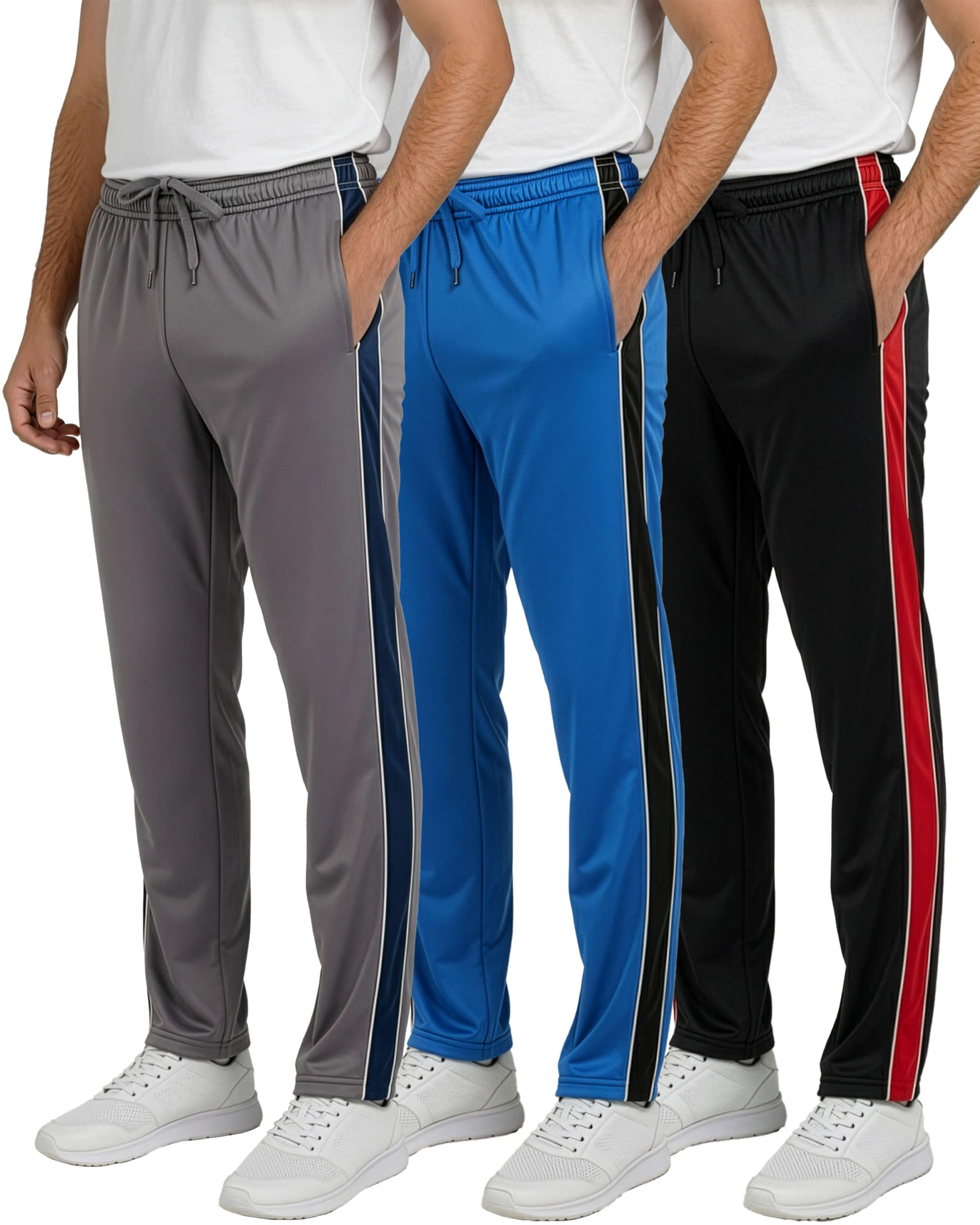 3 Pack: Men's Active Athletic Casual Tricot Open Bottom Sweatpants with Pockets (Available in Big & Tall)
