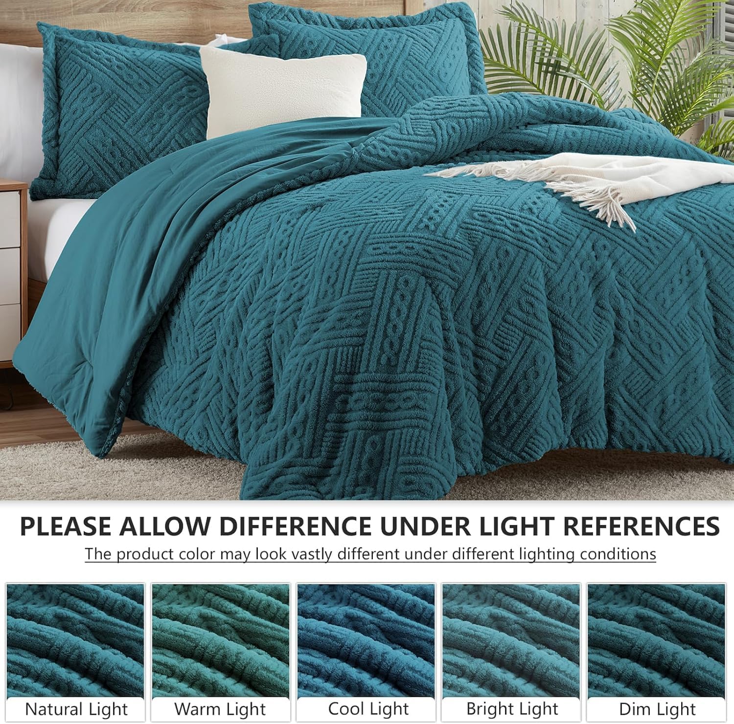 Homelike Moment Fluffy King Size Comforter Set - Teal Blue Warm Comforter for Winter King Bed Set 3 Piece
