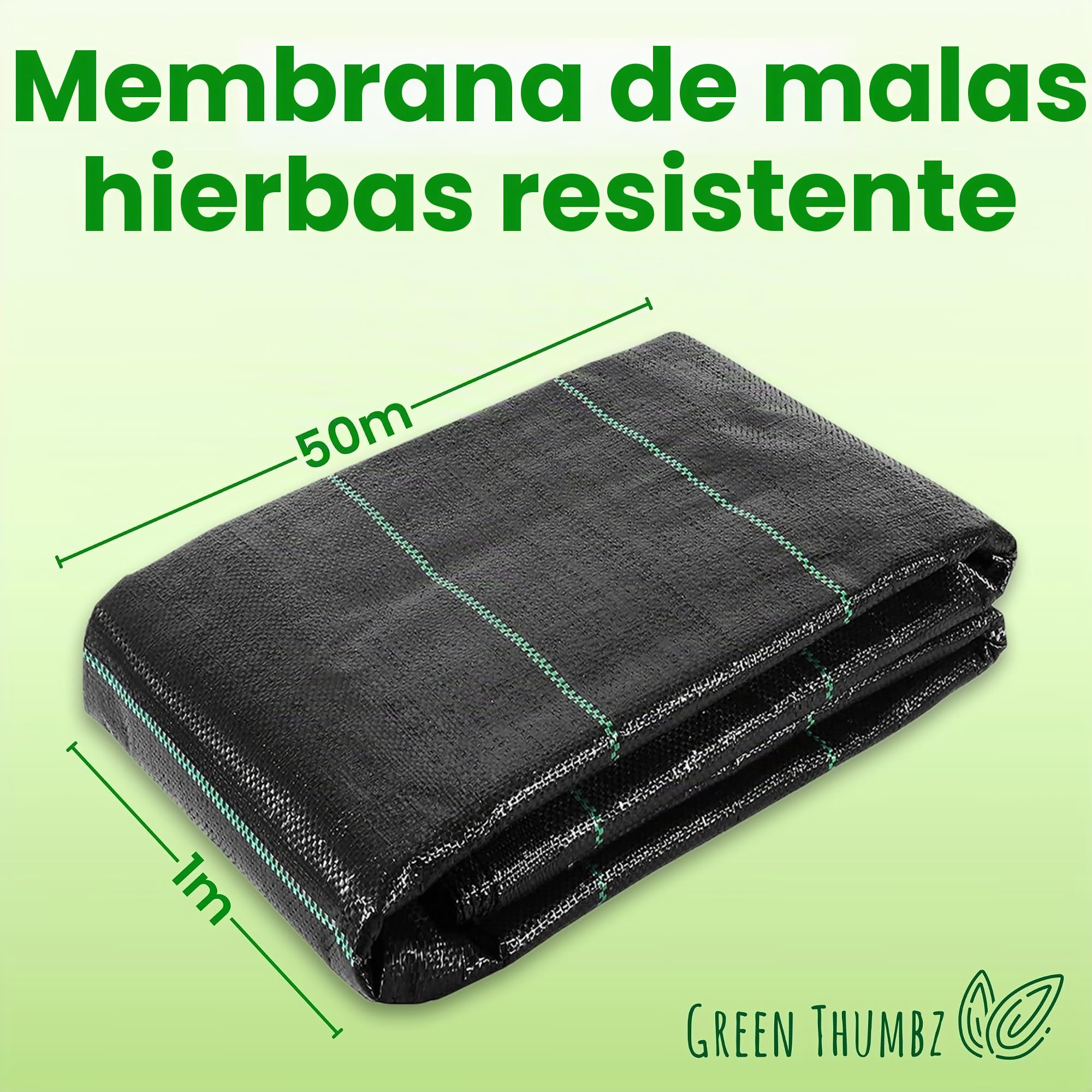 Green Thumbz Malla Antihierbas (1 m x 50 m) - Tela Antihierbas Plegable Transpirable, Protege el Huerto de Maleza - 100 gsm Color Negro