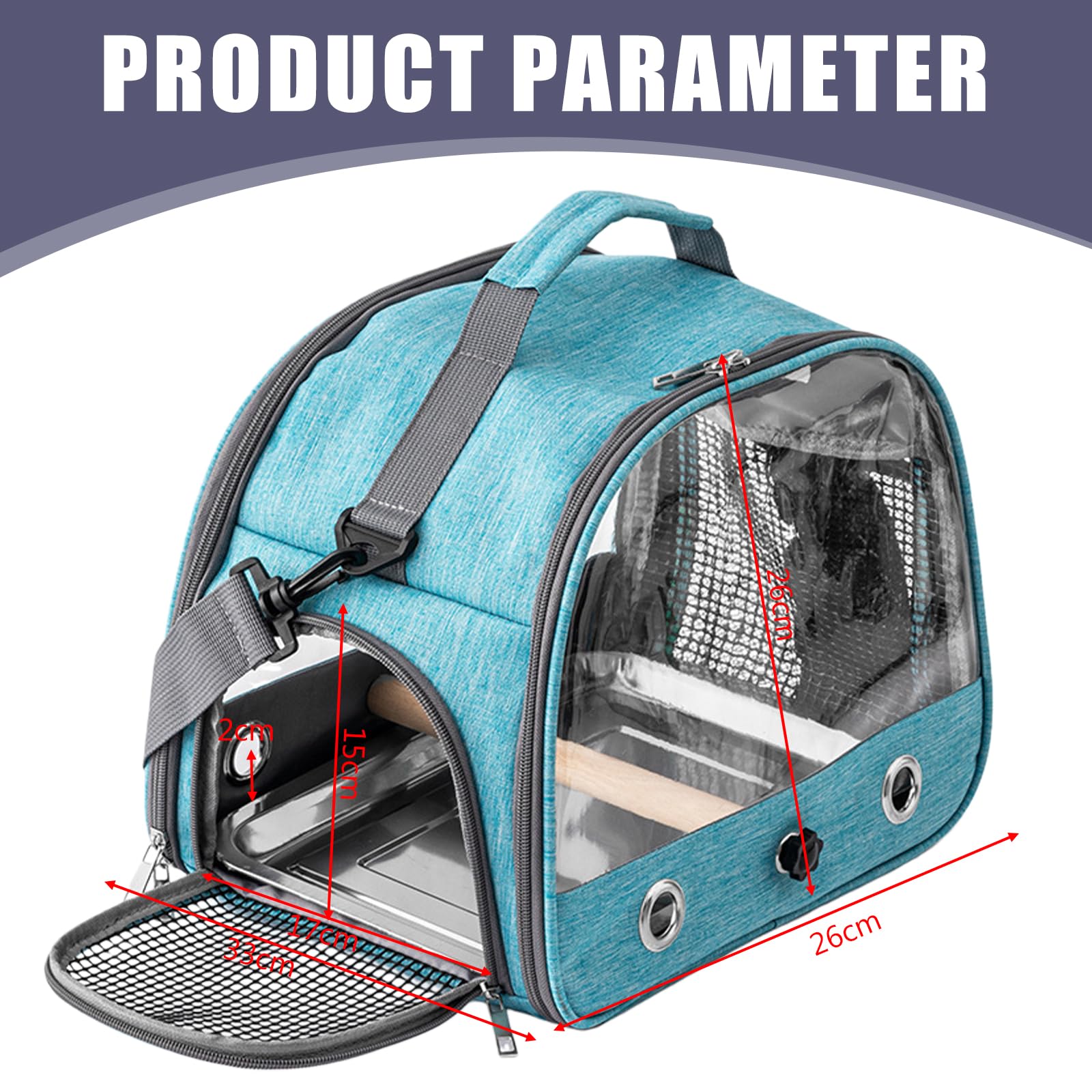 Sac de transport pour oiseaux, avec plateau en acier inoxydable et perche, cage à oiseaux, portable, sac de voyage pour perruches, perruches, petits animaux, bleu