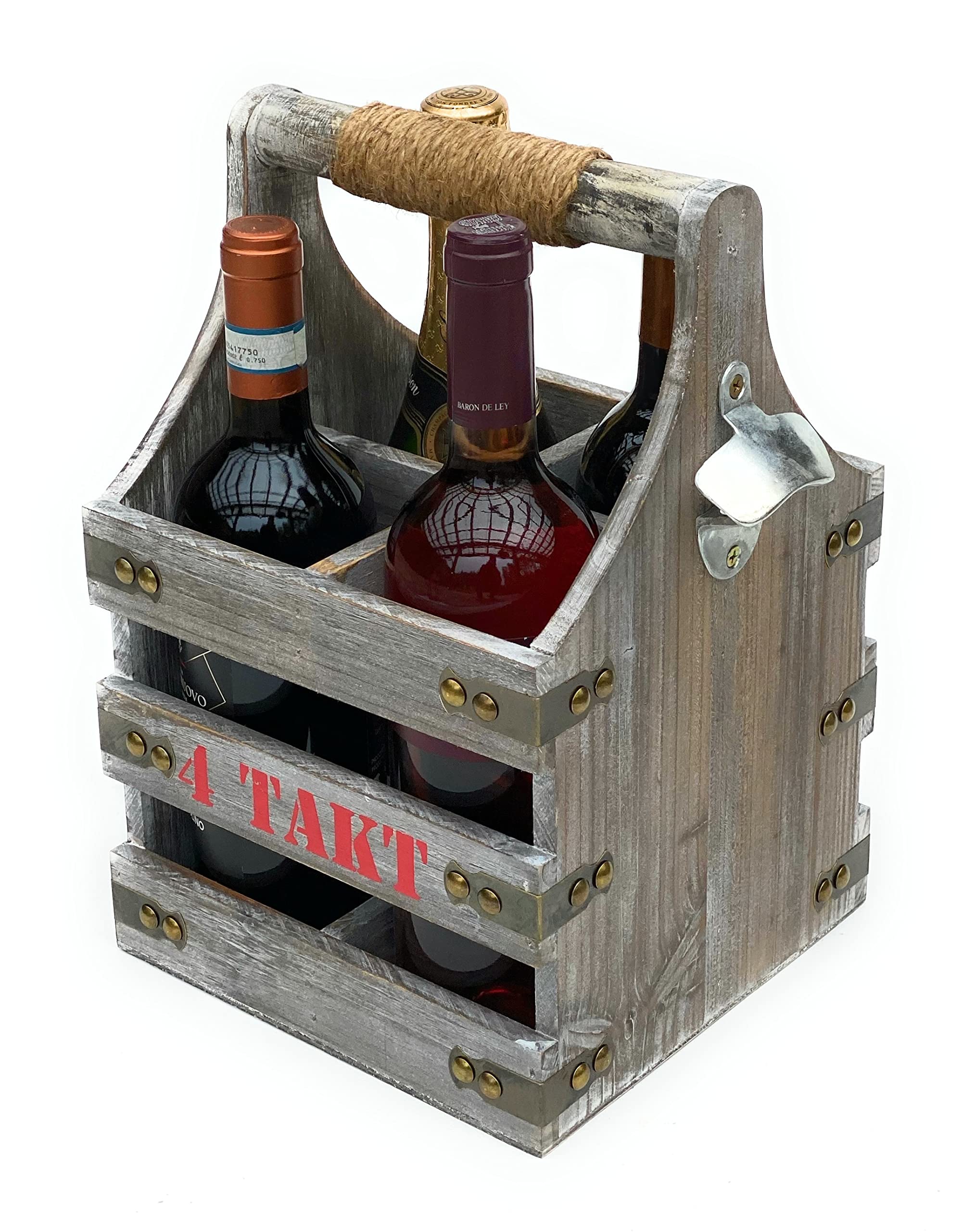 DanDiBo Weinträger 4 Flaschen Flaschenträger Holz 4 Takt 96034 Weinregal Flaschenkiste Flaschenkorb Weinflaschenträger