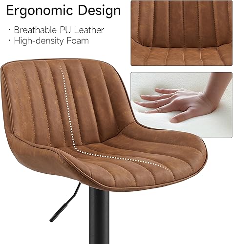 Miniatura 3 de Volans Juego de 2 taburetes de bar, de cuero sintético, modernos de mediados de siglo, giratorios, de altura ajustable, silla de bar con respaldo,