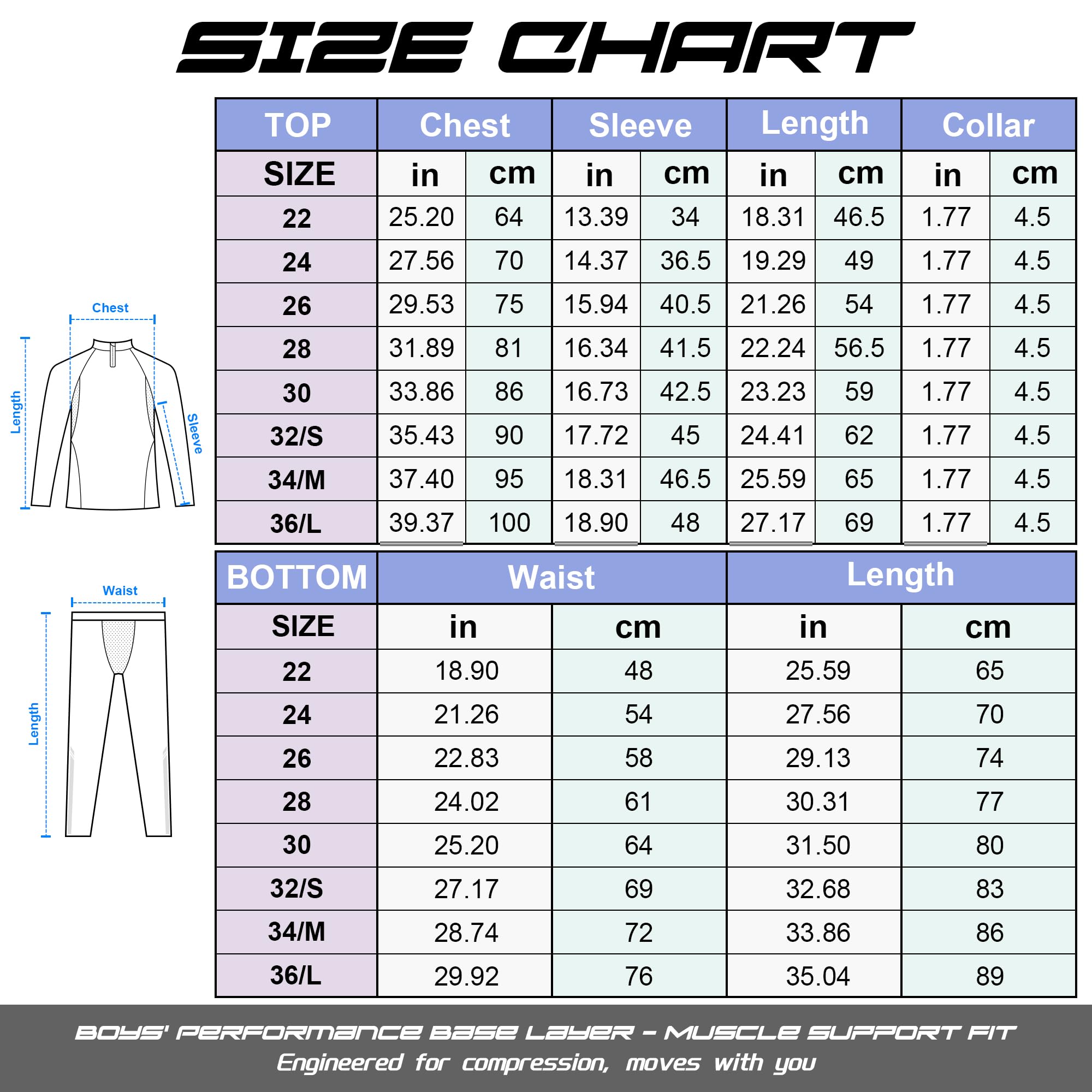 Skins for Boys Ensemble haut à manches longues et collants de compression pour enfants de 4 à 16 ans